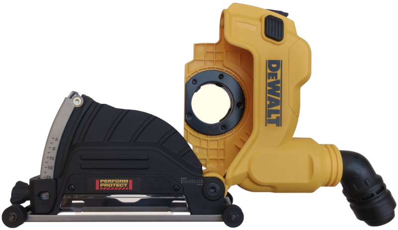 800px DeWalt DWE46225-XJ - odsávací kryt připravený na montáž flexy